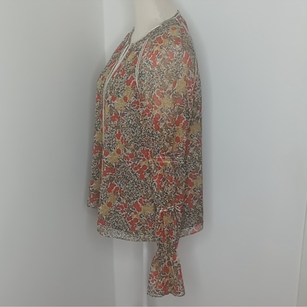 ALEXIS “Samera” Floral Print Sheer Peasant Top Blouse Tassel Tie GMA Hoda Large - Picture 4 of 14